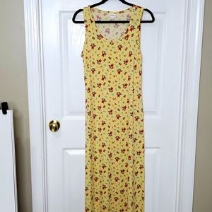 LuLaRoe Dani Sleeveless Maxi Dress Medium Yellow with red & blue flowers